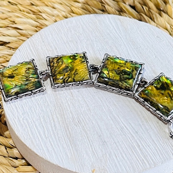 Vintage Abalone Shell Panel Link Bracelet with Silver Tone Toggle Close. - Picture 11 of 15